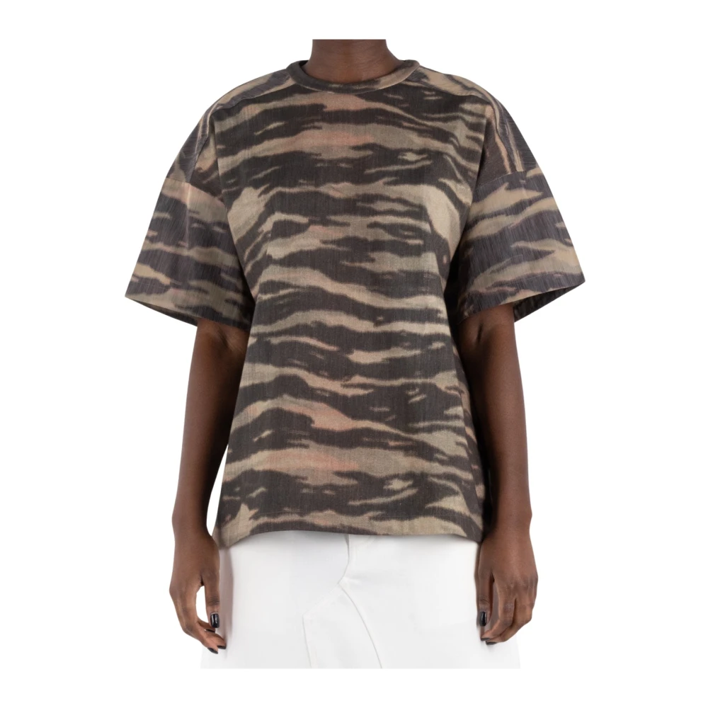 Jil Sander Tijgerprint Katoenen T-Shirt Brown Dames