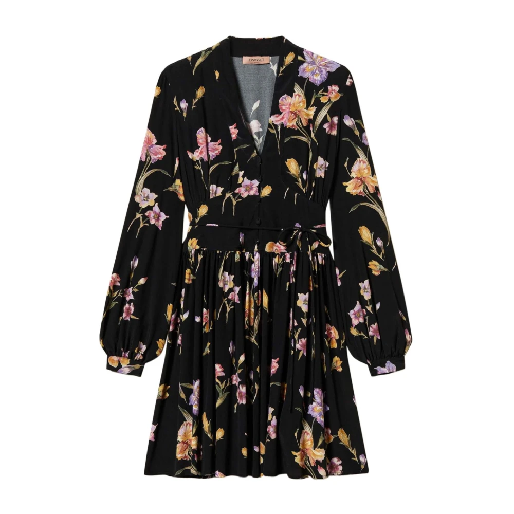 Twinset Zwarte V-hals Wijd Uitlopende Rok Jurk Black Dames