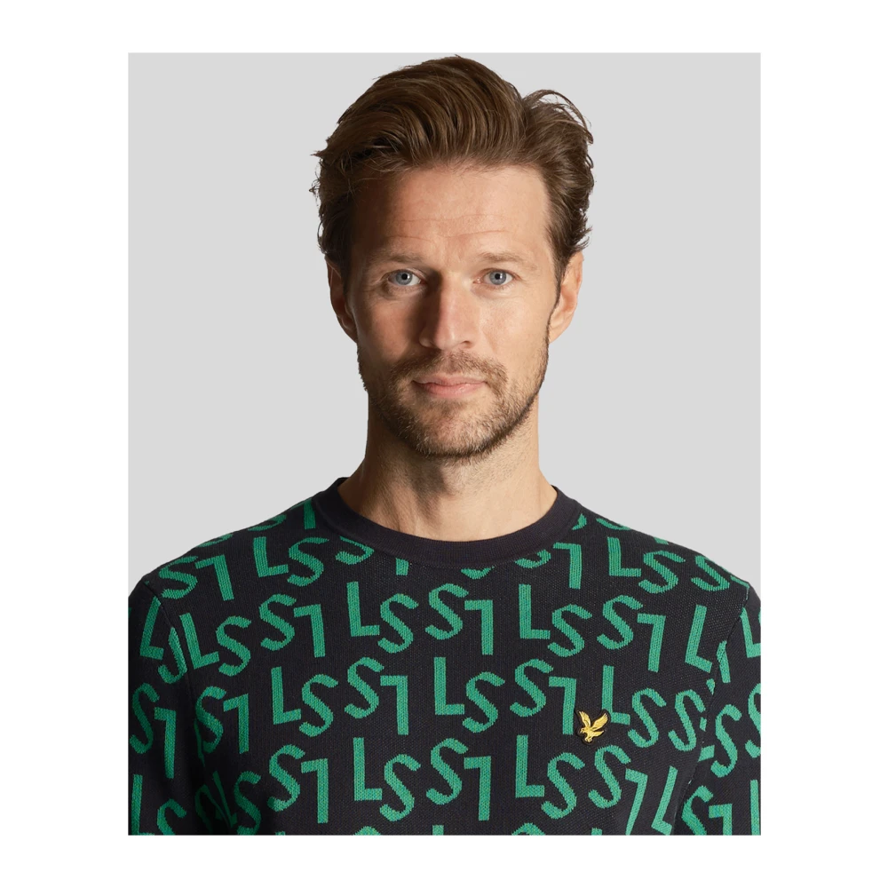 Lyle & Scott Monogram Gebreide Crew Neck Trui Beige Heren