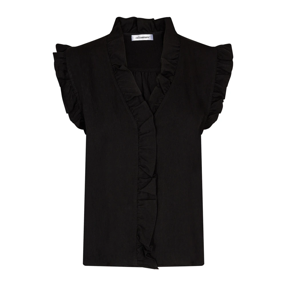 Co'Couture Ruches Top Blouse Zwart Black Dames
