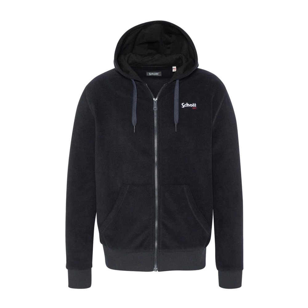 Schott NYC Blauwe capuchontrui met rits Black Heren