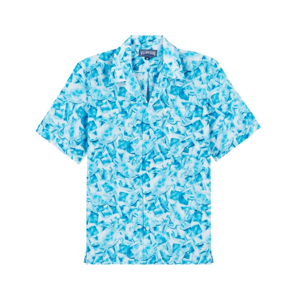 Vilebrequin Iced Turtles Bowling Shirt van Katoen en Zijde voor Heren Blue Heren