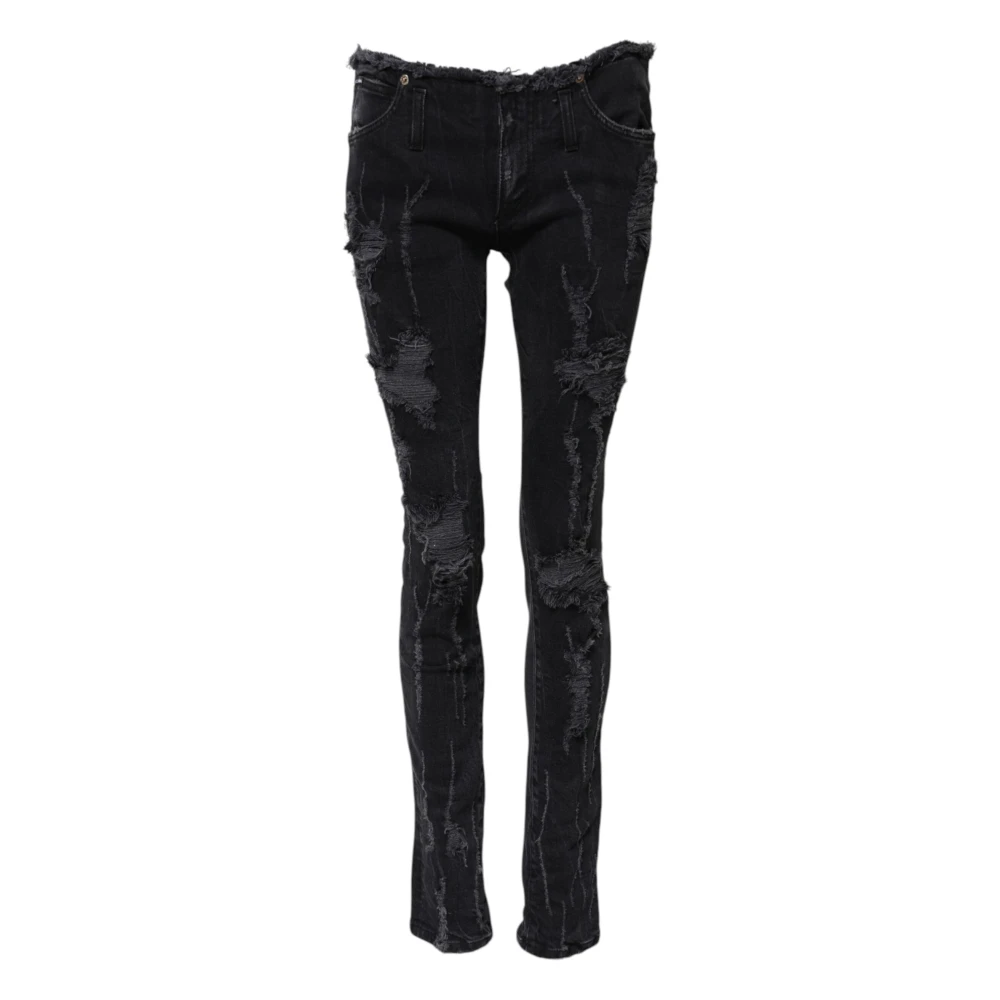Dolce & Gabbana Women's Black Tattered Skinny Denim Jeans - Skinny Fit Jeans - S - Jeans