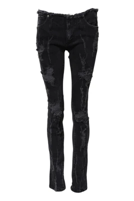 Svart Tattered Skinny Denim Jeans