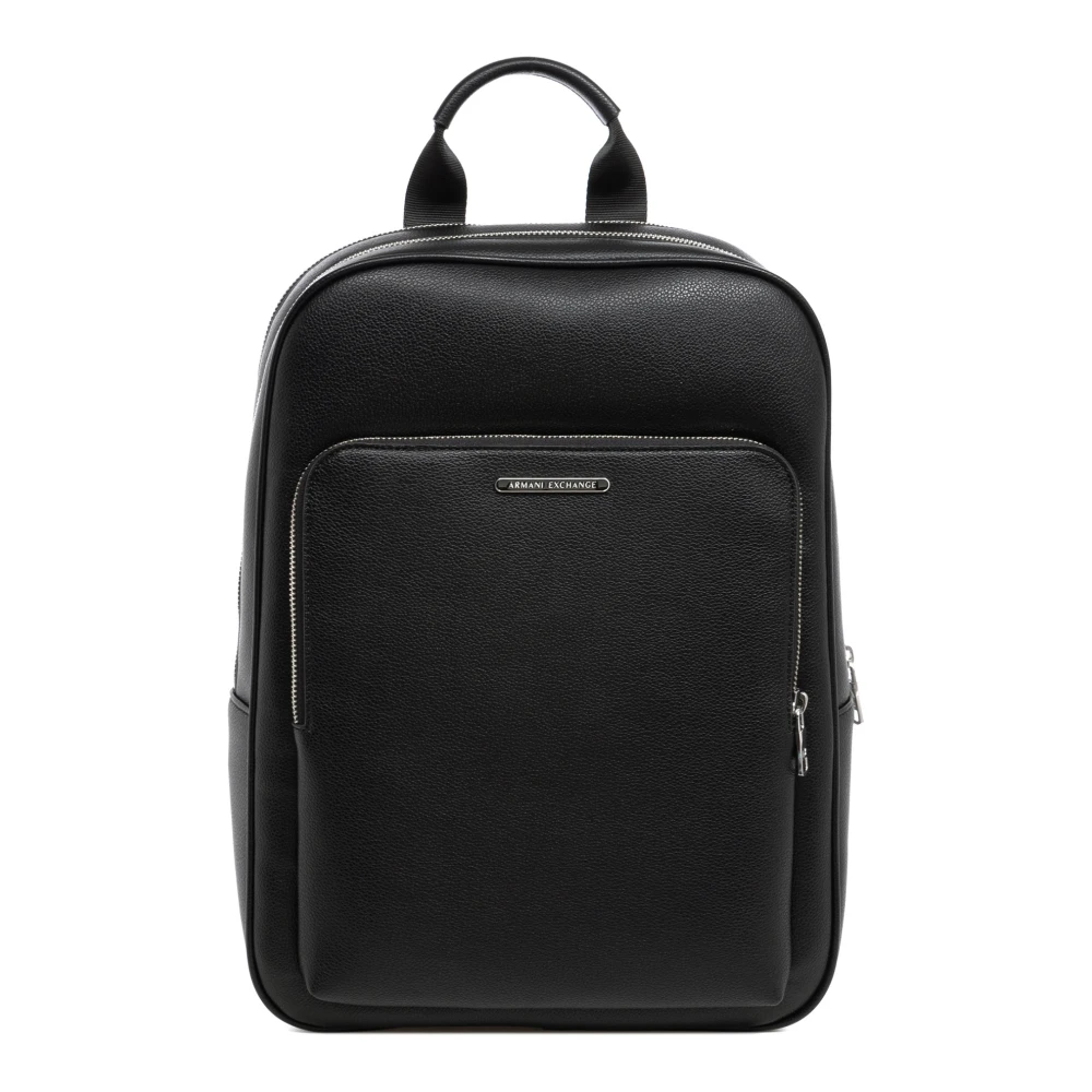 Armani Exchange Men's Black Stylish Zip Closure Plain Pattern Backpack