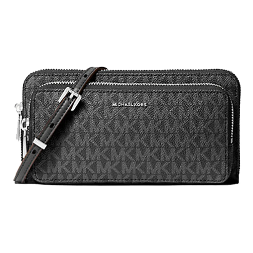 Michael Kors Women's Black Jet Set Large Signature Logo Continental Crossbody Bag