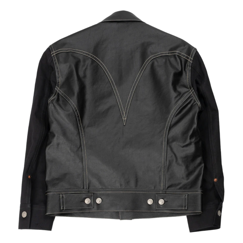 Junya Watanabe Zwarte Twill-weave Jas met Contraststiksels Black Heren