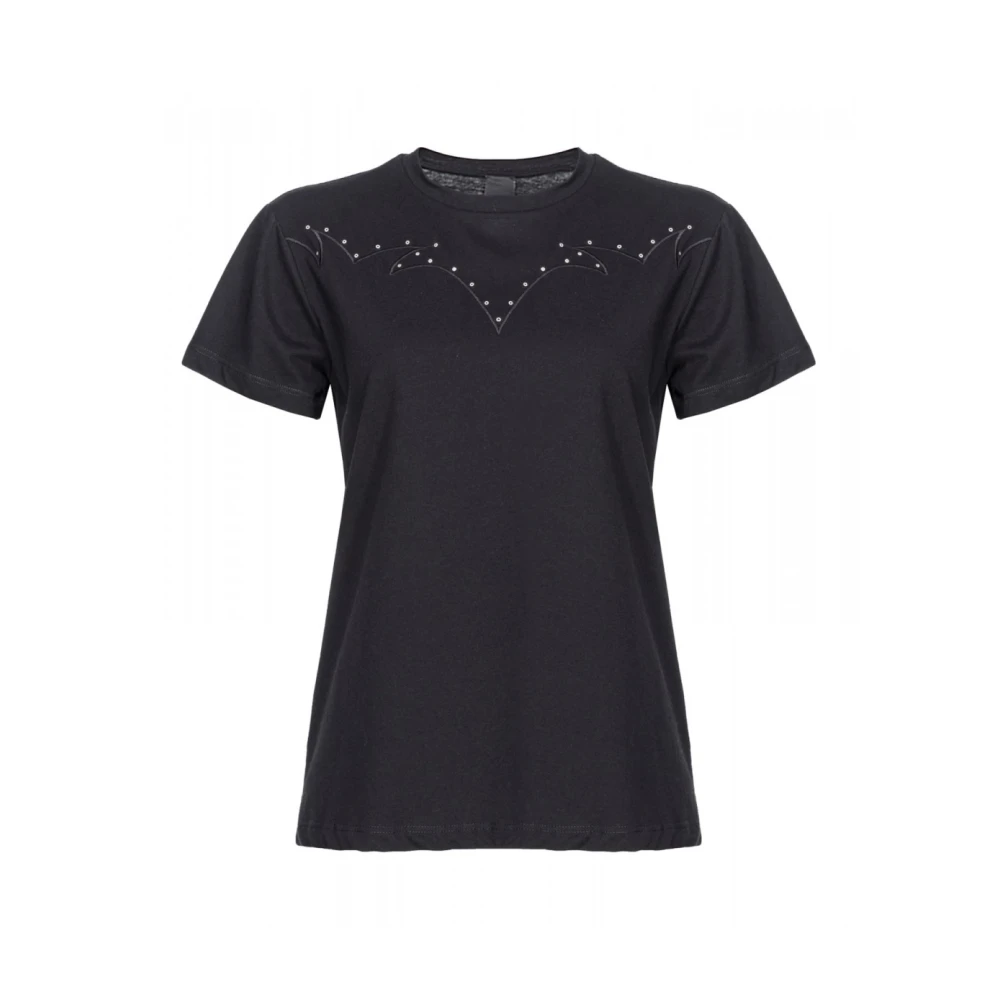 Pinko Zwarte Katoenen T-shirt Ronde Kraag Korte Mouwen Black Dames