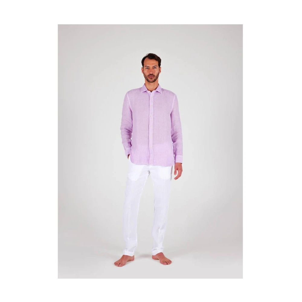120% lino Lavendel Slim Fit Linnen Overhemd Purple Heren