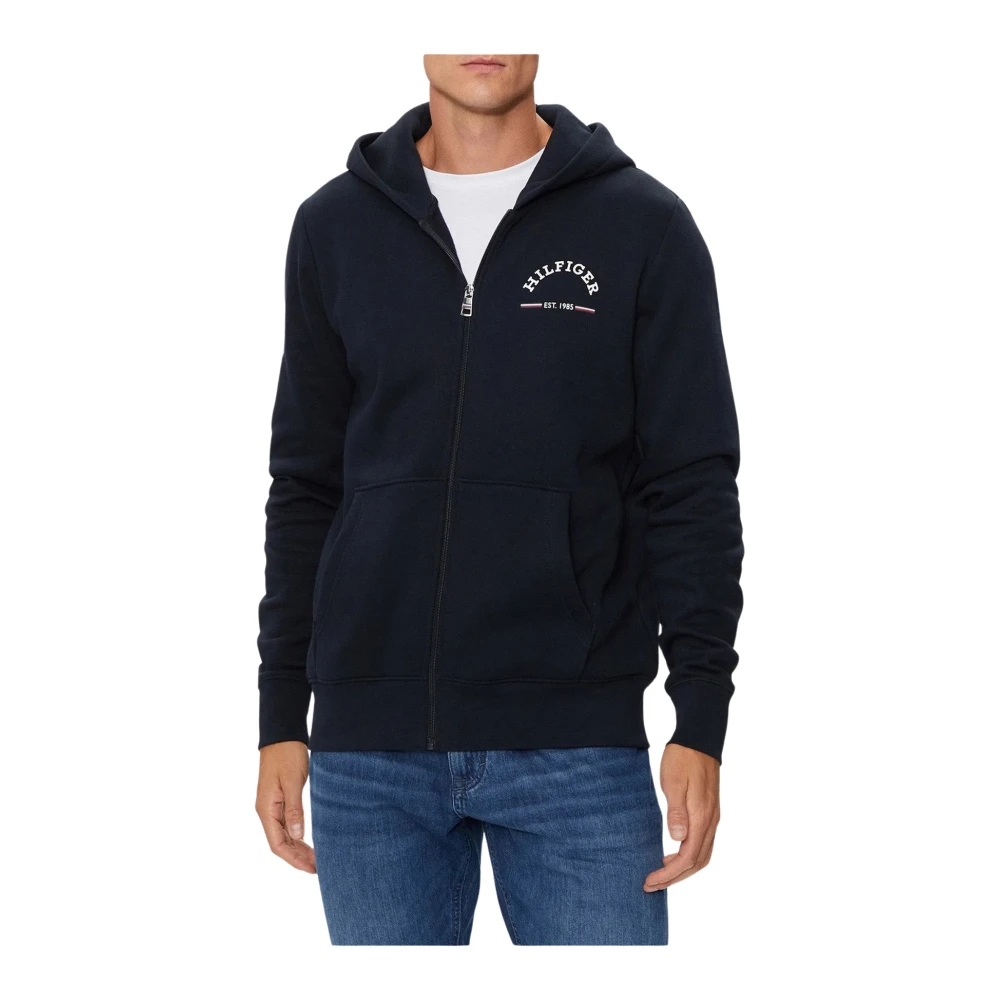 Tommy Hilfiger Heren Zip Hoodie met Logo Lettering Blue Heren