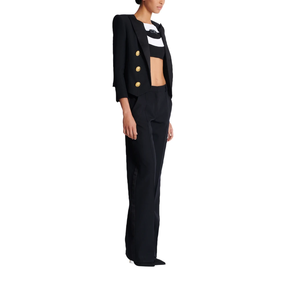 Balmain Geknipte grain de poudre rand-tot-rand jasje met 6 knopen Black Dames