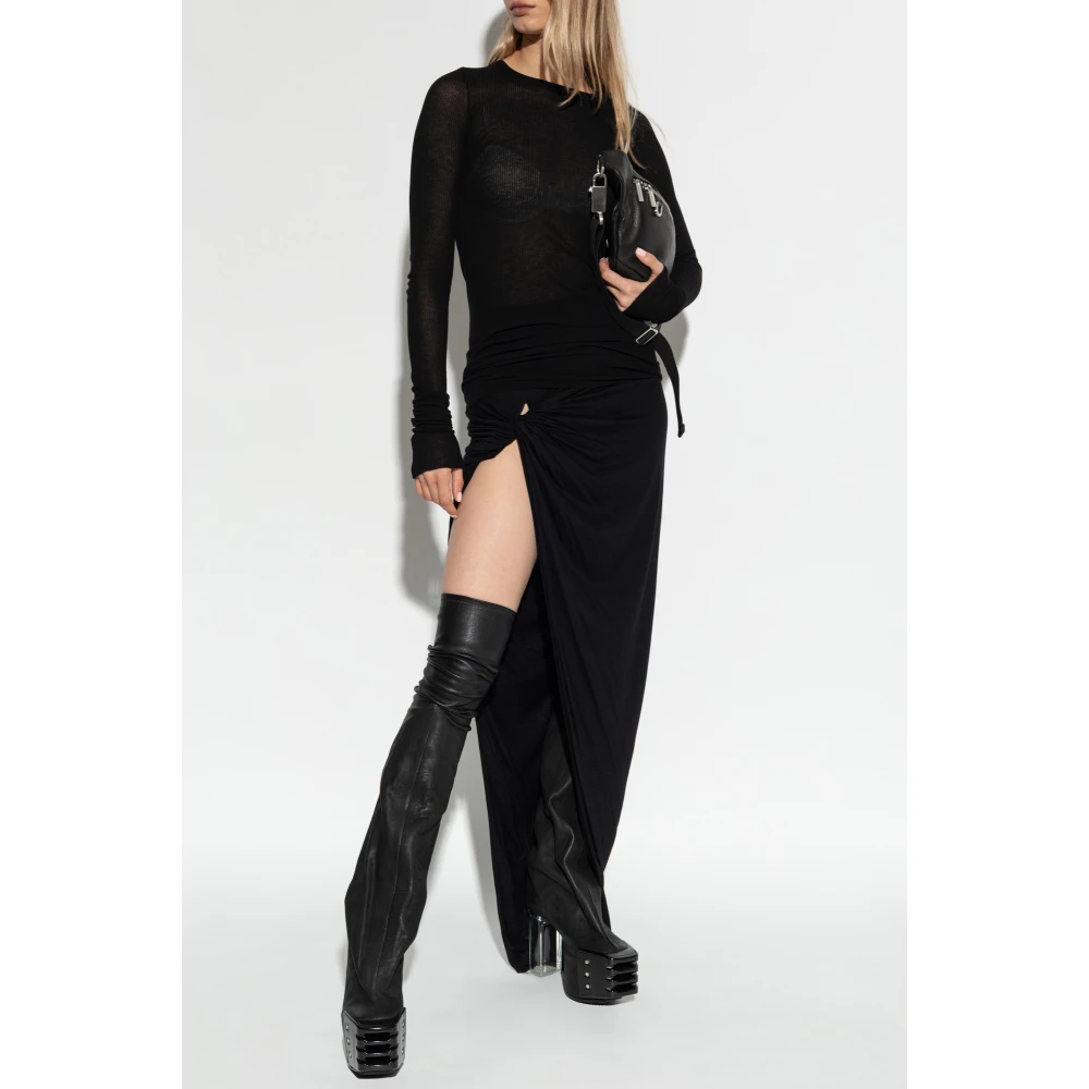 Rick Owens Geribbelde Top met Lange Mouwen Black Dames