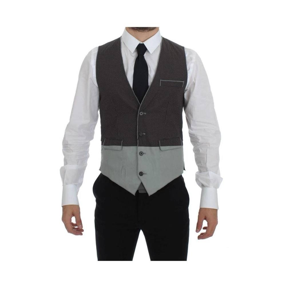 Dolce & Gabbana , Waistcoats, Male, Gray, S, Polka Dot Dress Vest - Image 3