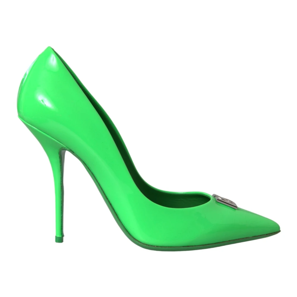 Dolce & Gabbana Neon Grön Läder Logo Pumps Skor Green, Dam