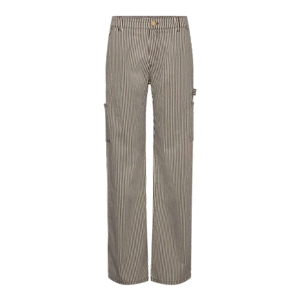 Sofie Schnoor Brown Striped Cargo Trousers - Female - Straight Trousers - Xs - Trousers