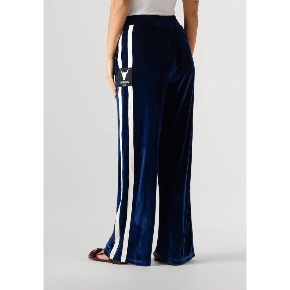 Alix The Label Blauwe Velvet Sportieve Wijde Broek Blue Dames