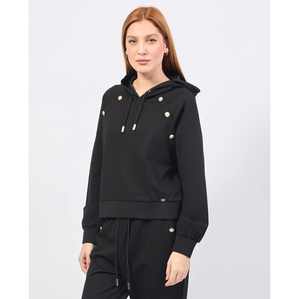 Gaudi Zwarte trui met decoratieve knopen en capuchon Black Dames