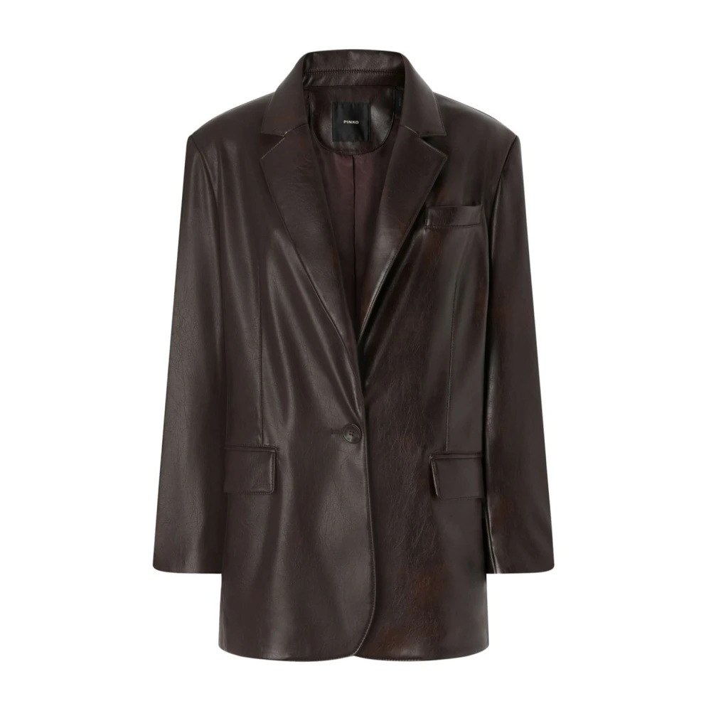 Pinko Bruine Kunstleren Jas Knoopsluiting Brown Dames
