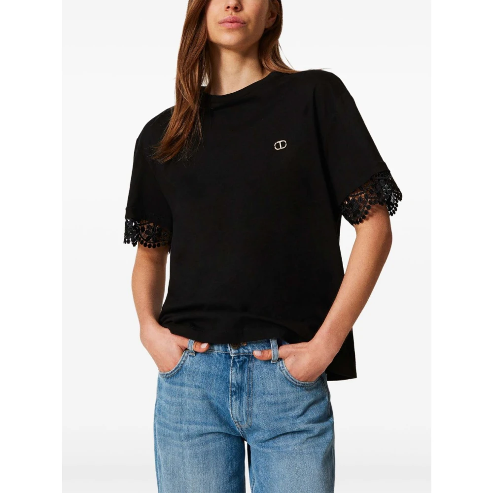 Twinset Zwarte Katoenen Logo Print T-shirts en Polos Black Dames