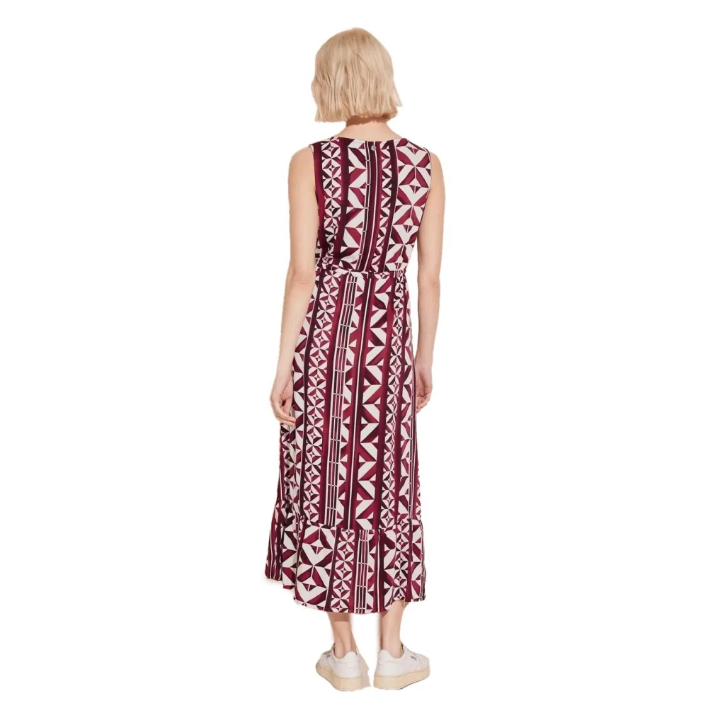 Street One Geometrische Midi Jurk Rood Patroon Multicolor Dames
