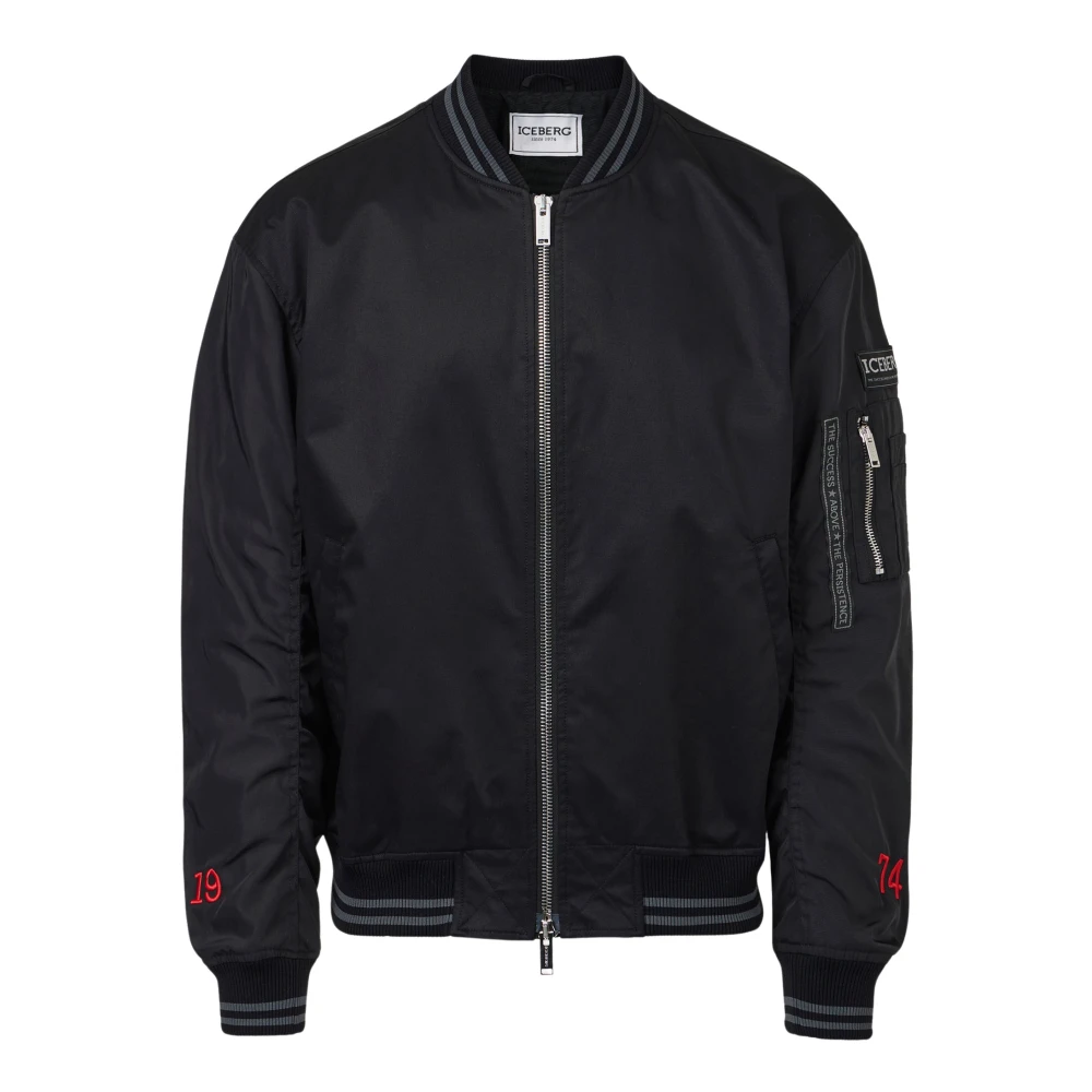 Iceberg Zwarte regular fit jas in gabardine met contrasterende mouwen Black Heren