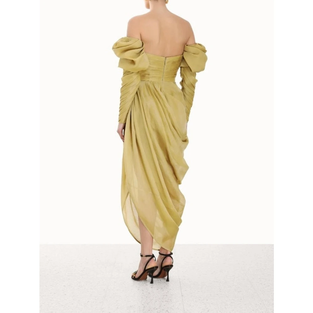 Zimmermann Zijden Linnen Off-Shoulder Midi Jurk Green Dames