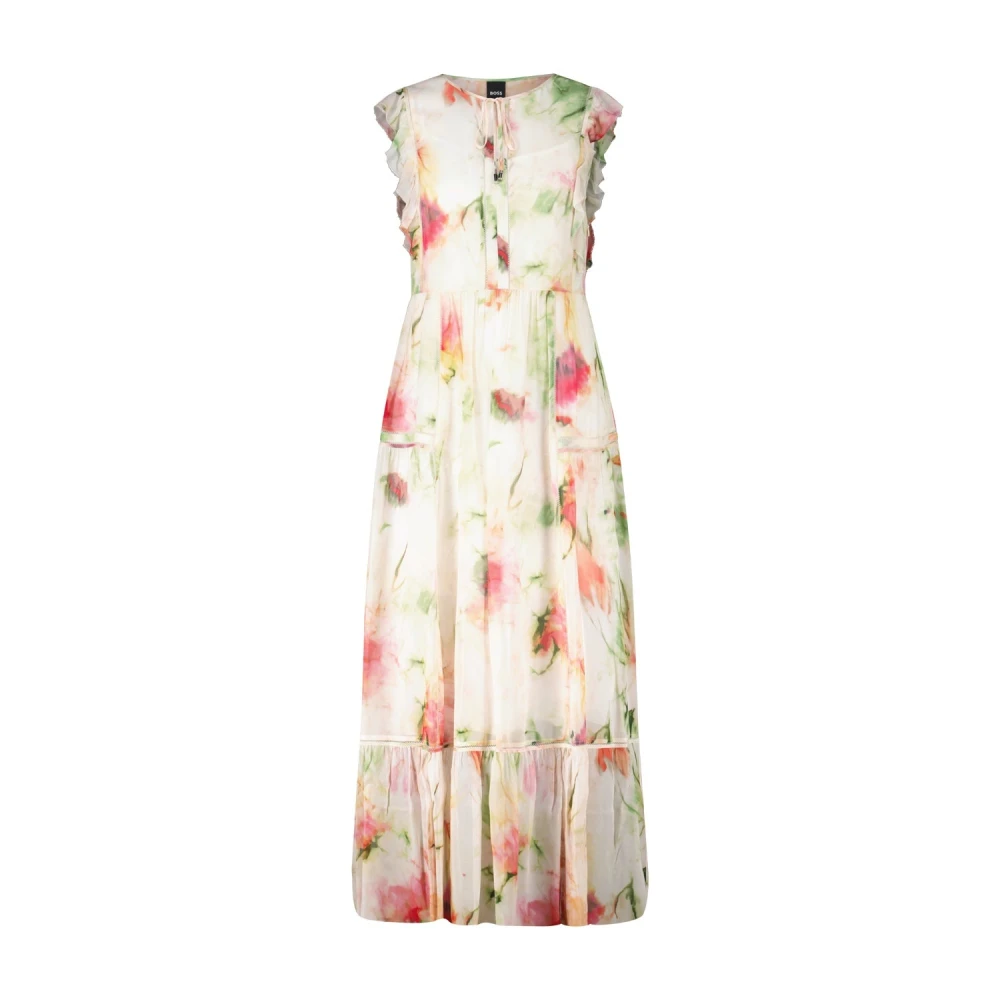 Hugo Vit Maxiklänning Med Blommigt Tryck
