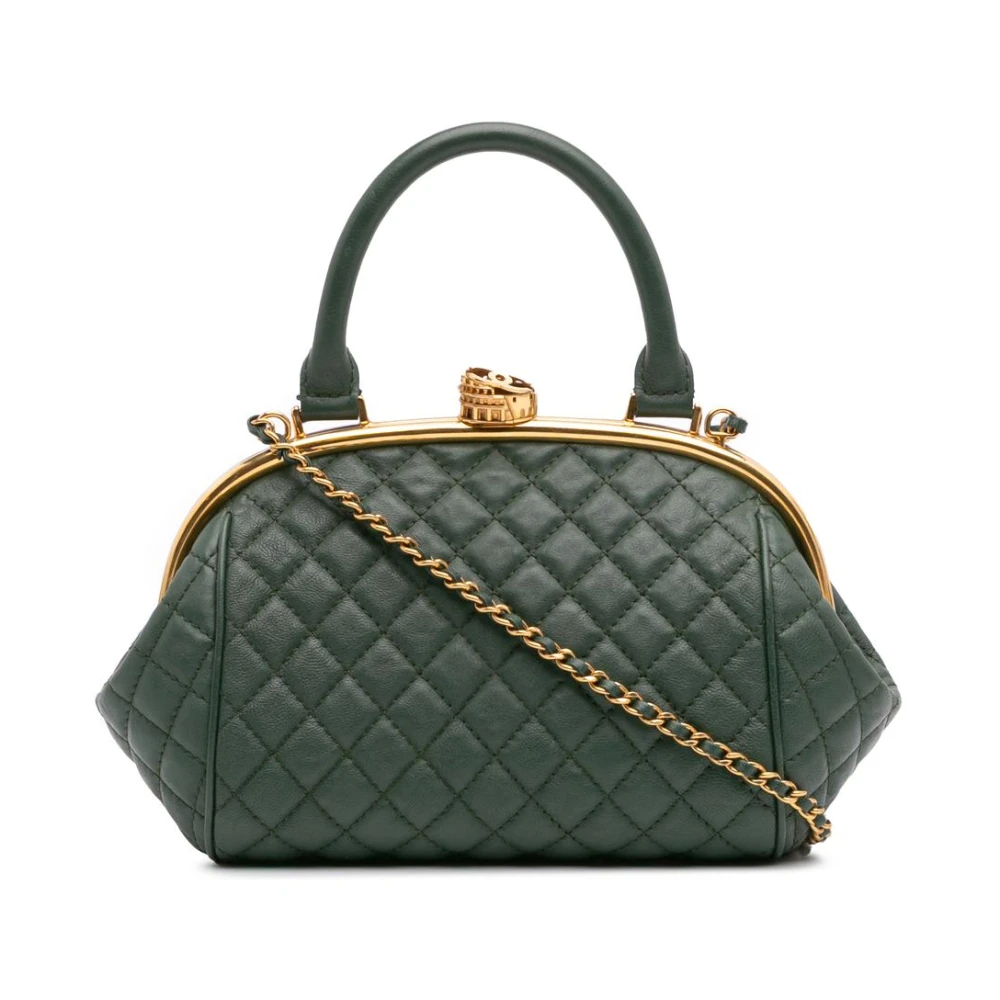 Chanel Vintage Women's Green Vintage Handbags, One Size, Pre-Owned Quilted Leather Chain Bag