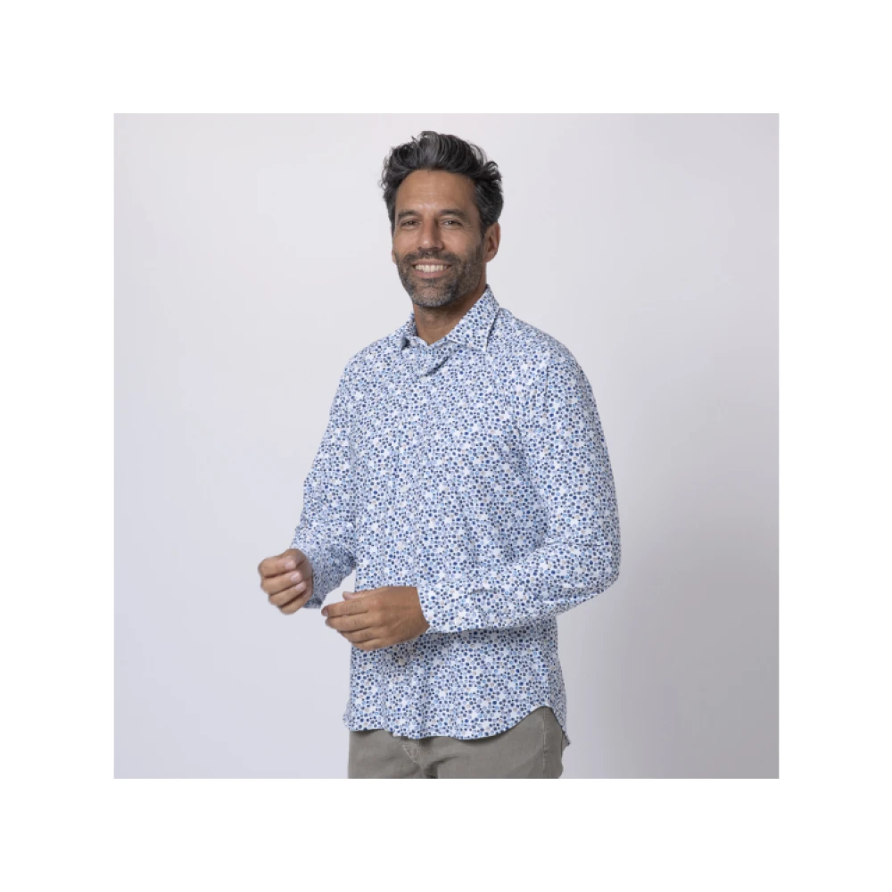 Orian Witte blouse met blauwe stippen Blue Heren
