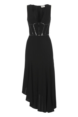 robe-noire-en-viscose-sans-manches-fermeture-eclair-avant