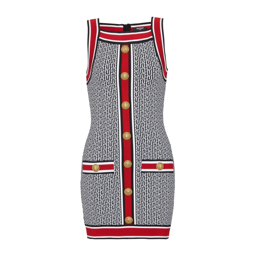 Balmain Women's Multicolor Monogram Knit Dress Lion Head Buttons - Short Dresses - S - Dresses