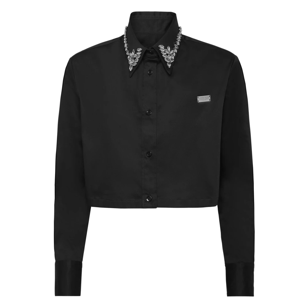 Philipp Plein Women's Black Shirts, Xs, Cropped Shirt Ls Gothic