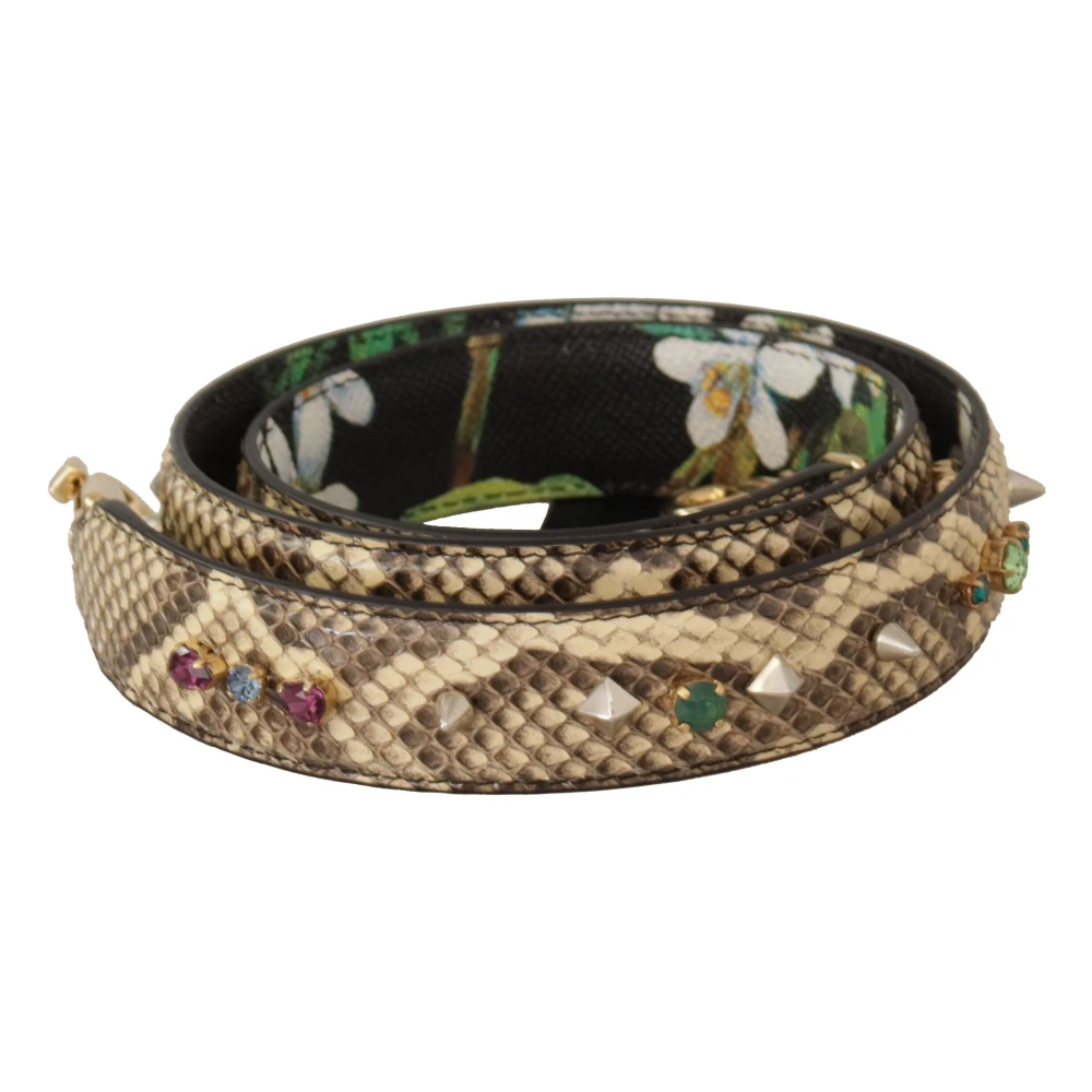 Dolce & Gabbana Women's Beige Exotic Leather Crystals Reversible Strap