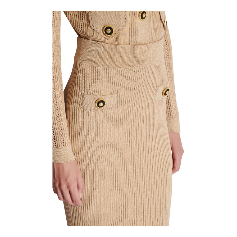 Balmain Midi-rok in een effen geribbeld breisel Beige Dames