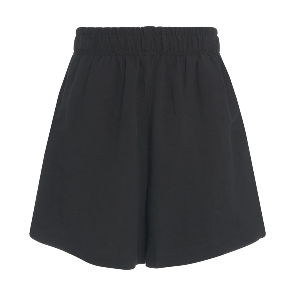 8PM Svart Linneblandning Hög Midja Bermudas Black, Dam