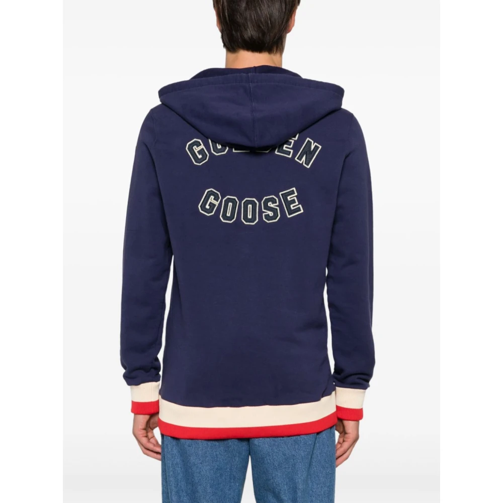 Golden Goose Blauw Logo Sweatshirt met Geribbelde Details Blue Heren