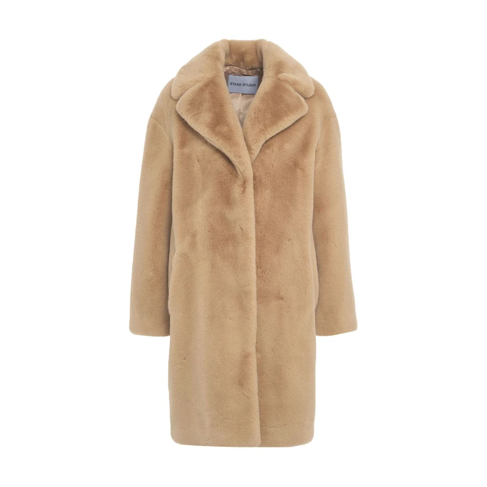 Stand Studio Beige Faux Fur Cocoon Coat Beige Dames
