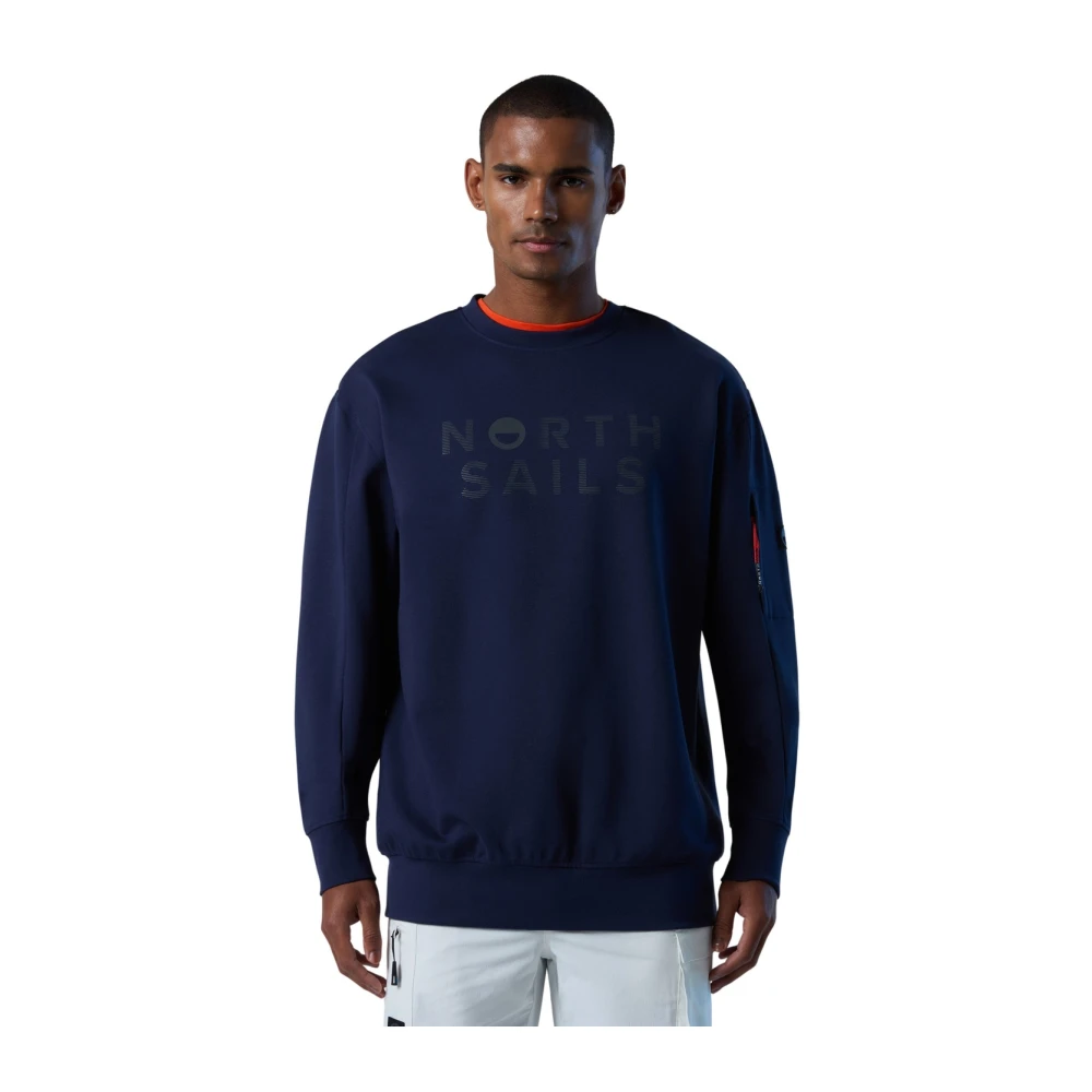 North Sails Men's Blue Sweatshirts, 2XL, Reflective Crewneck Sweatshirt Tech
