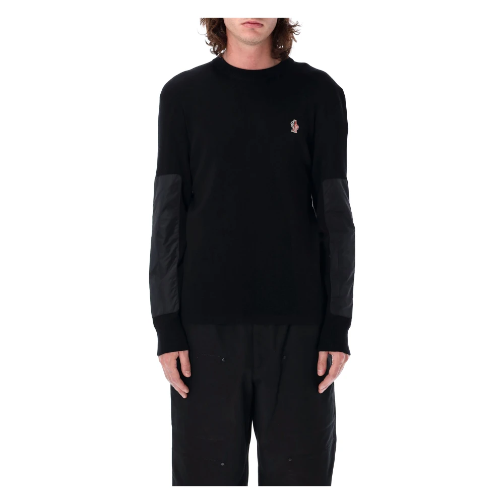 Moncler Svart ull rund hals tröja Black, Herr