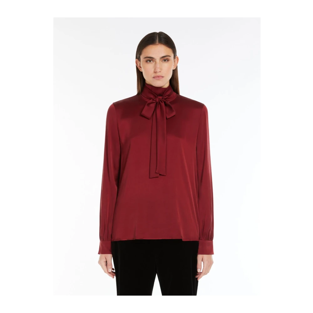 Max Mara Studio Zijden satijnen overhemd met foulard kraag Red Dames