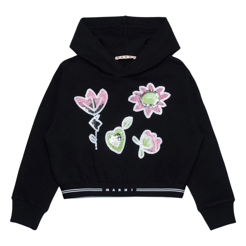 Marni Girls Black Applique Hoodie - Kids Sweatshirts - 10 Y - Kids