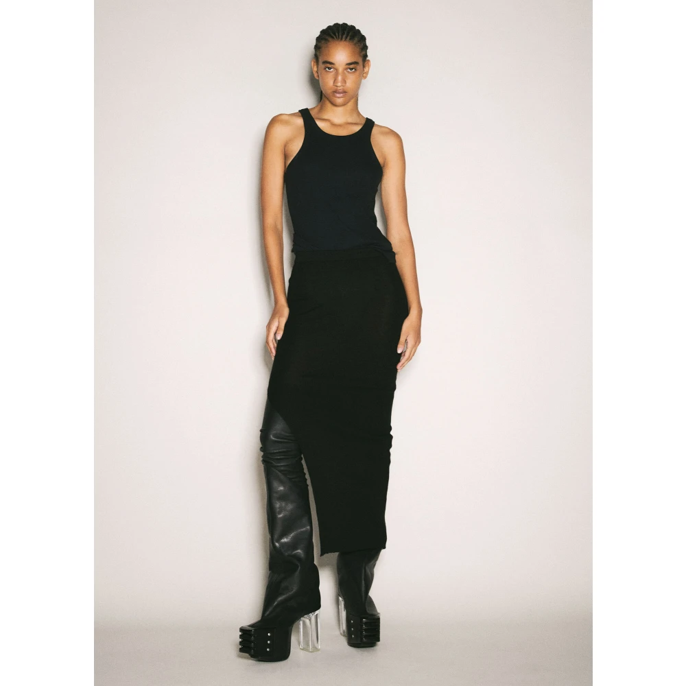 Rick Owens Rib Maxi Rok met Achtersplit Black Dames