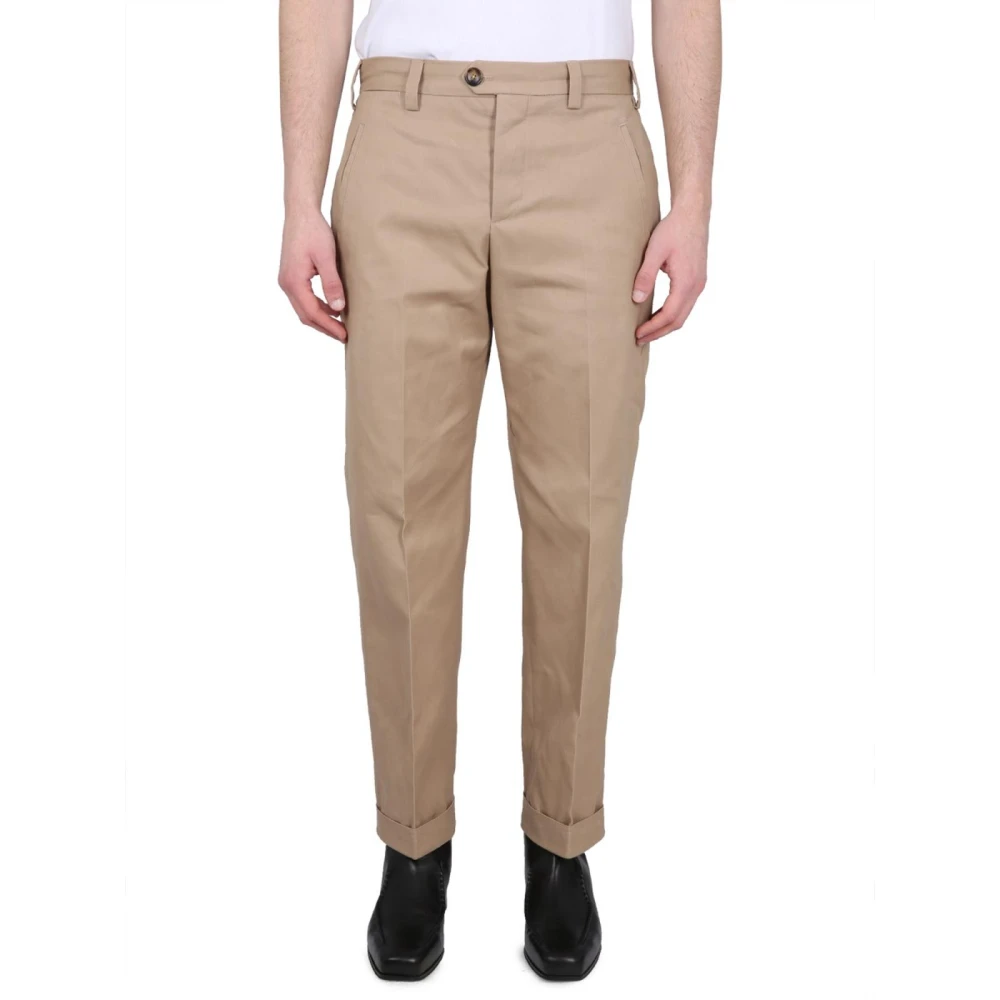 Pt Torino Men's Beige Tailored Cotton Trousers