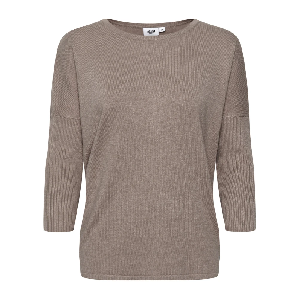 Saint Tropez Melange Gebreide Trui met Relaxte Pasvorm Brown Dames