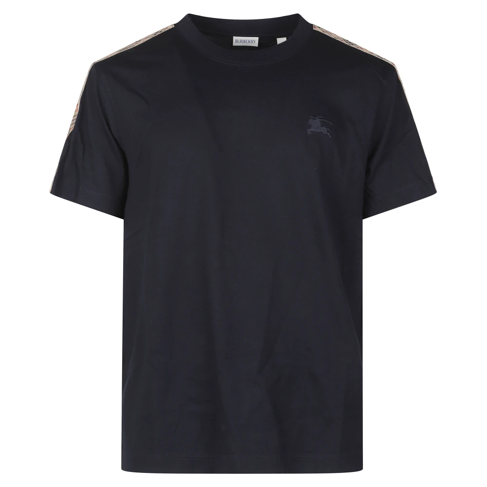 Burberry Men's Blue Seth Check Trim Cotton T-Shirt - T-Shirts - L - Tops