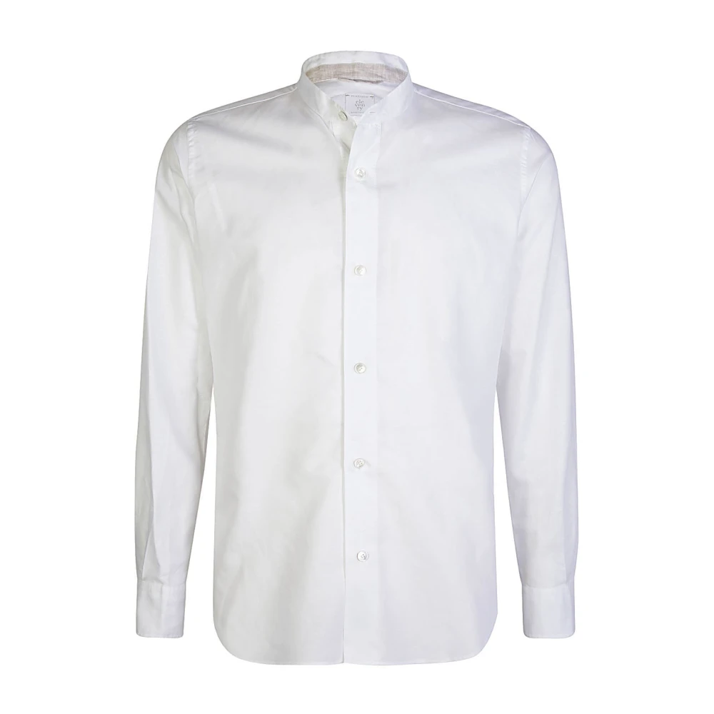 Eleventy Katoen Linnen Koreaanse Kraag Shirt White Heren
