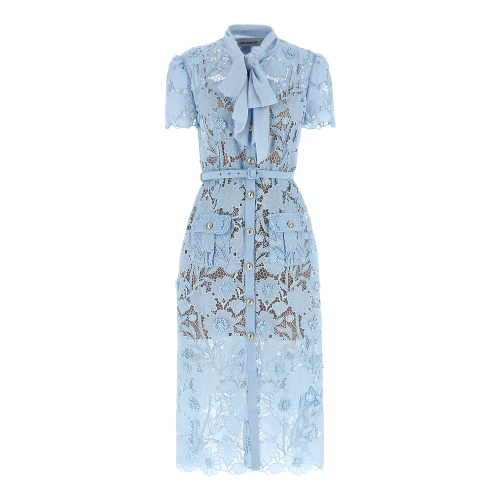 Self Portrait Women's Blue Lace Tie Neck Midi Dress - Shirt Dresses - 2XS - Dresses