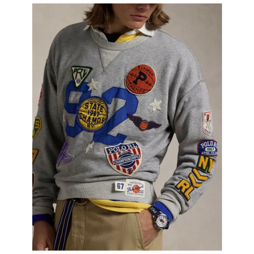 Polo Ralph Lauren Vintage Basketball Multi-Patch Sweatshirt Gray Heren