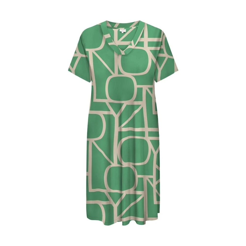ONLY CARMAKOMA jurk CARFYRLA met all over print groen ecru