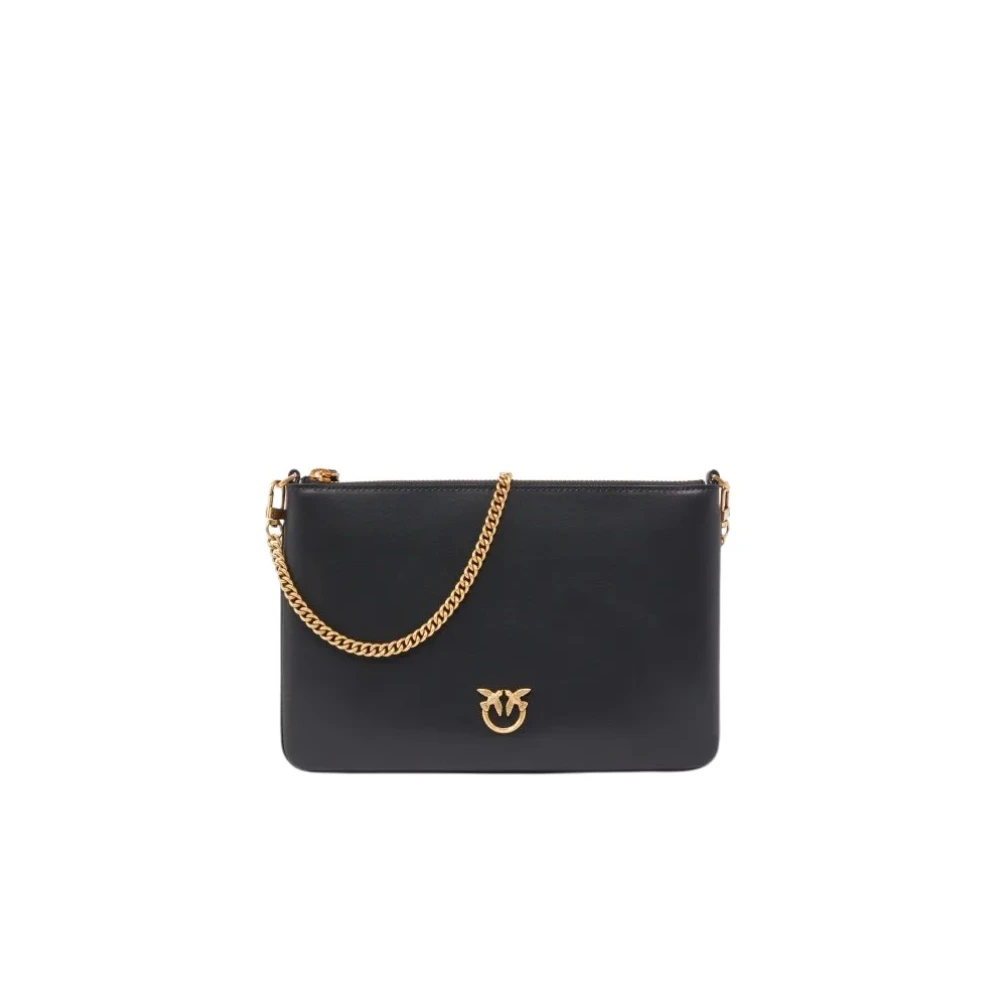 Pinko Donna Nera Borsa A Tracolla Flat Classic Con Catena Fine E Busta In Pelle - Immagine 5